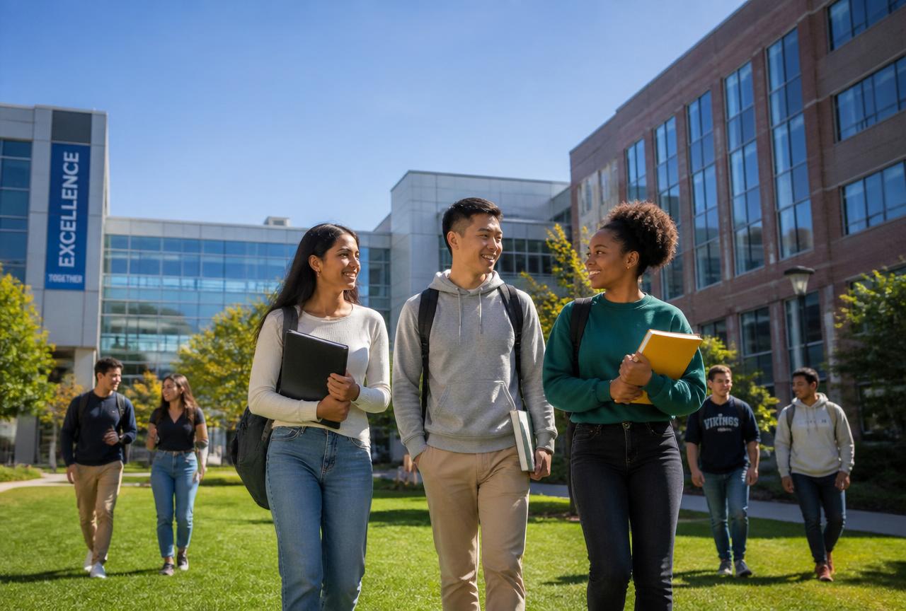 Estudiantes universitarios en campus internacional